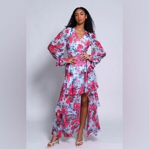 Hutch Bardot Maxi Wrap Dress in Icy Overgrown Garden Floral size small NWT